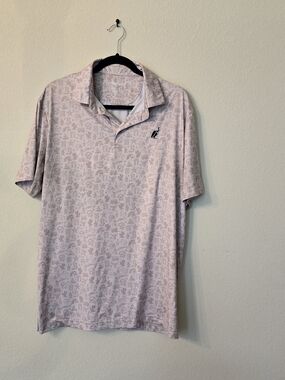 Men's Light Pink Printed Polo with Contrasting Chest Logo